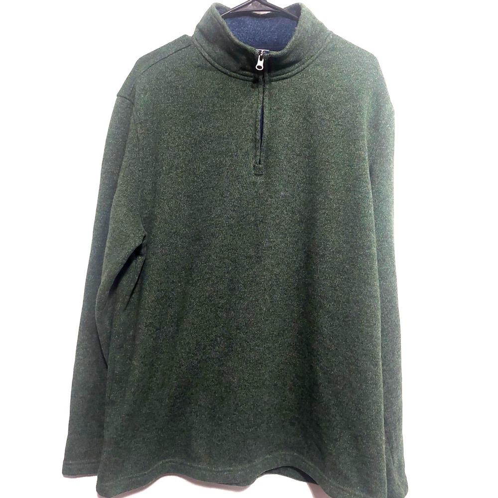 Izod Mens Size XL 1/4 Zip Knit Sweater Fleece Lined Soft Mock Neck Green